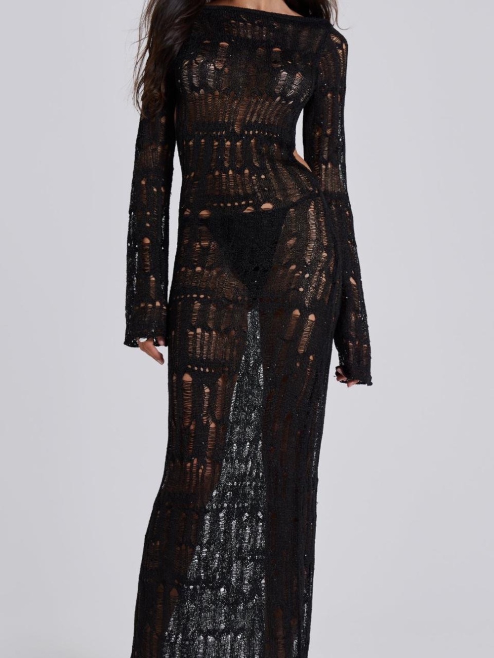 Jaded London Sheer Black Knit Maxi Dress